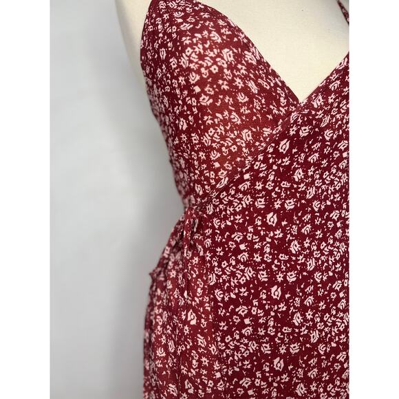 Womens Romantic Wrap Floral Cami Dress Red Spring Vacation Summer Small/Medium - Picture 8 of 9